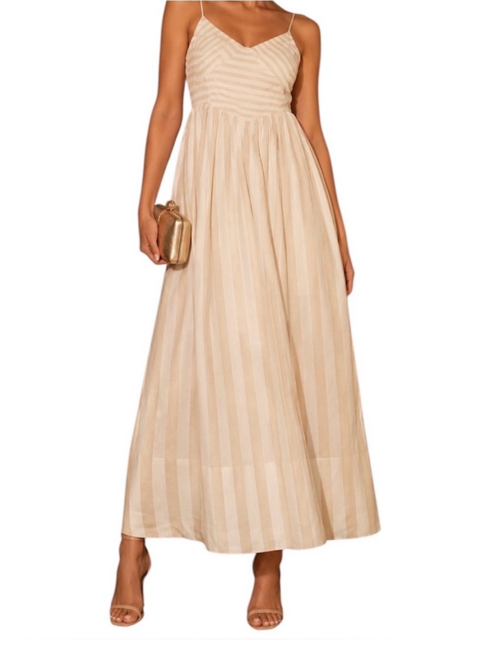 Torn by Ronny Kobo Cream Stripe Spaghetti Strap Maxi Dress